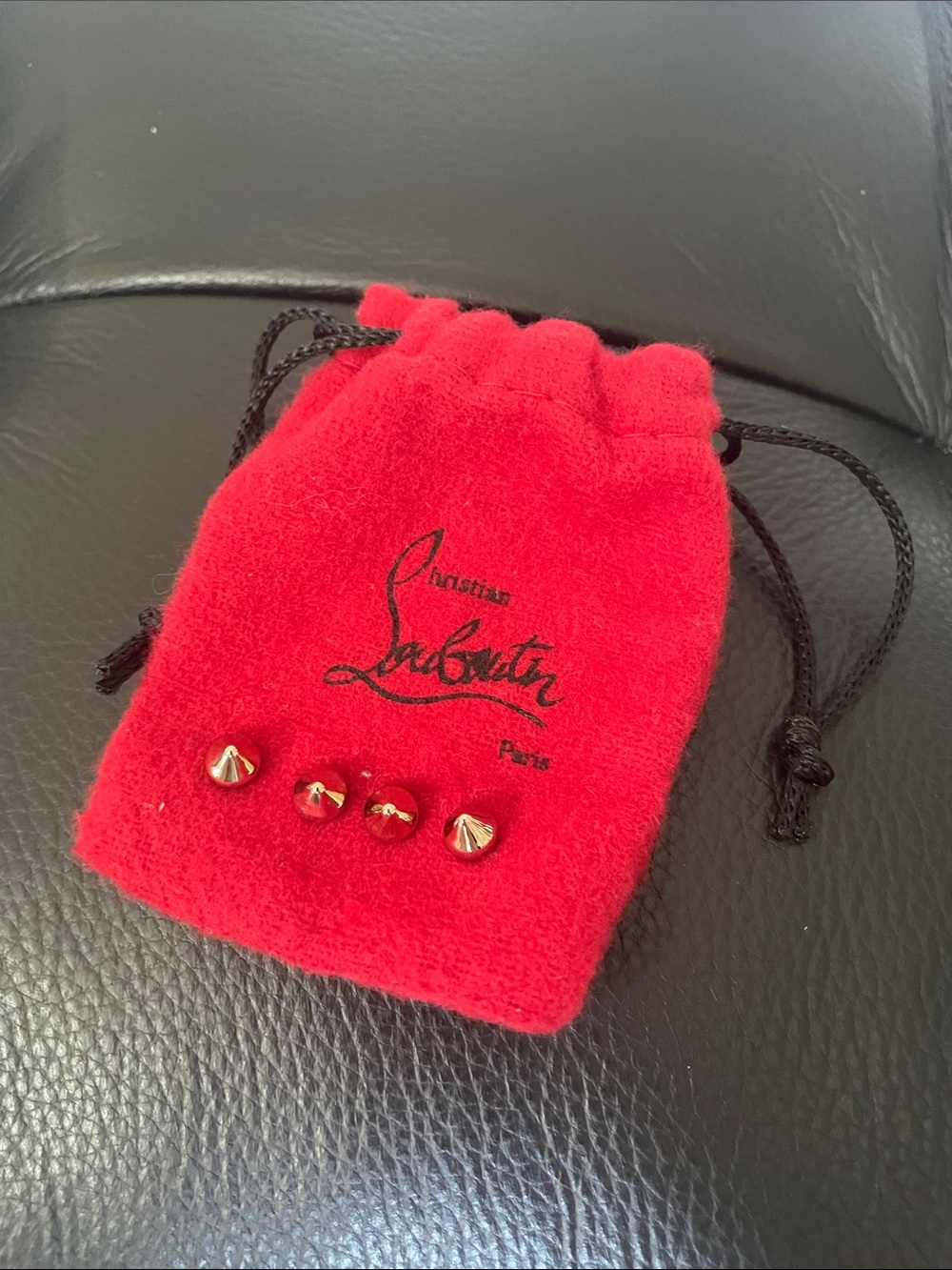 Christian Louboutin Red Felt Drawstring Mini Pouch with Silver Replacement Studs